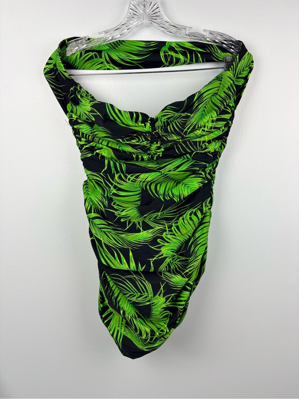 Norma Kamali Green Palm Leaf Print Halter Neck  One-Piece Swimsuit Sz M